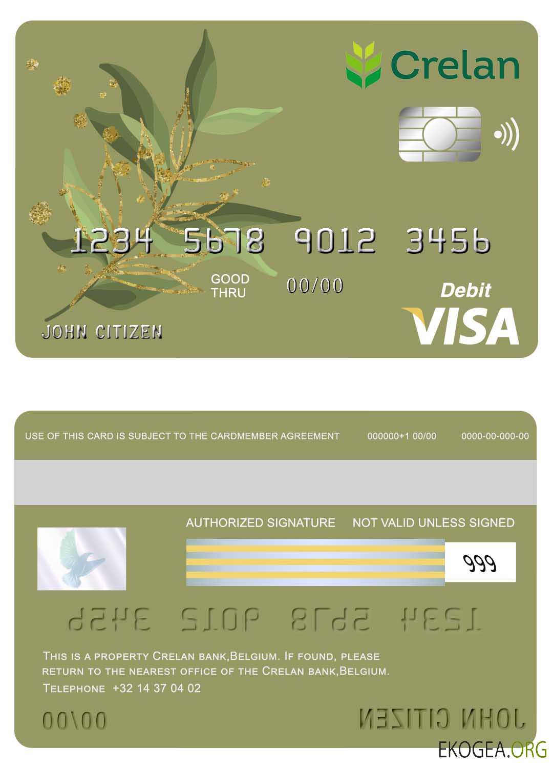 Carte Visa Banque Crelan Belgique